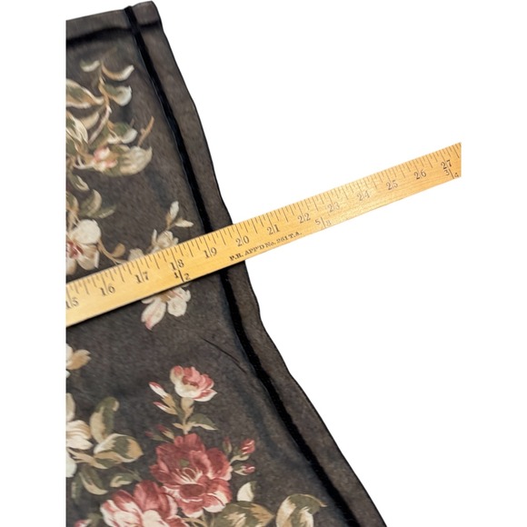 Laura Ashley Floral Scarf Lightweight Black Sheer Velvet Trimmed Accent - Picture 4 of 4